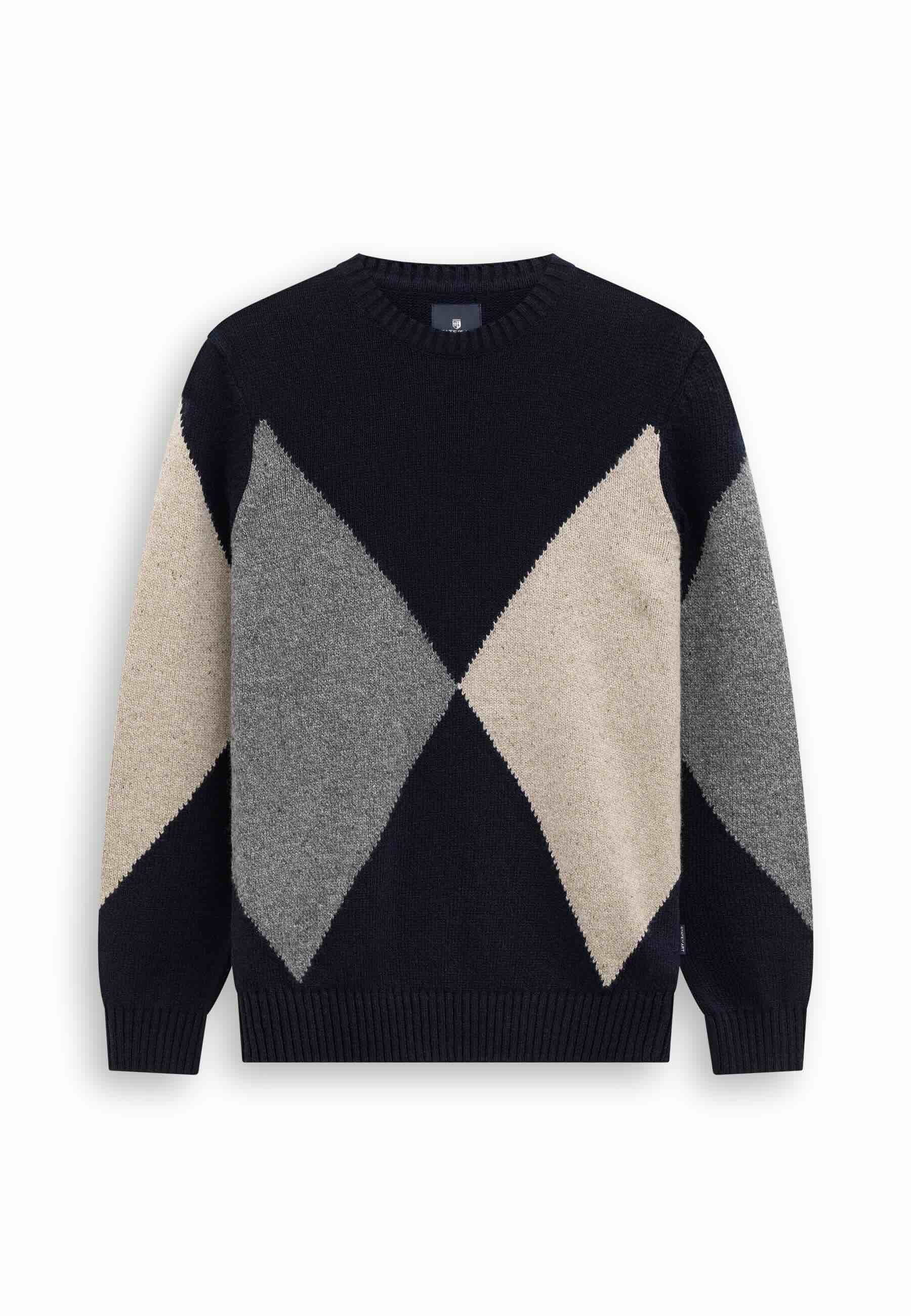 Trui jacquard lamswolmix - blauw