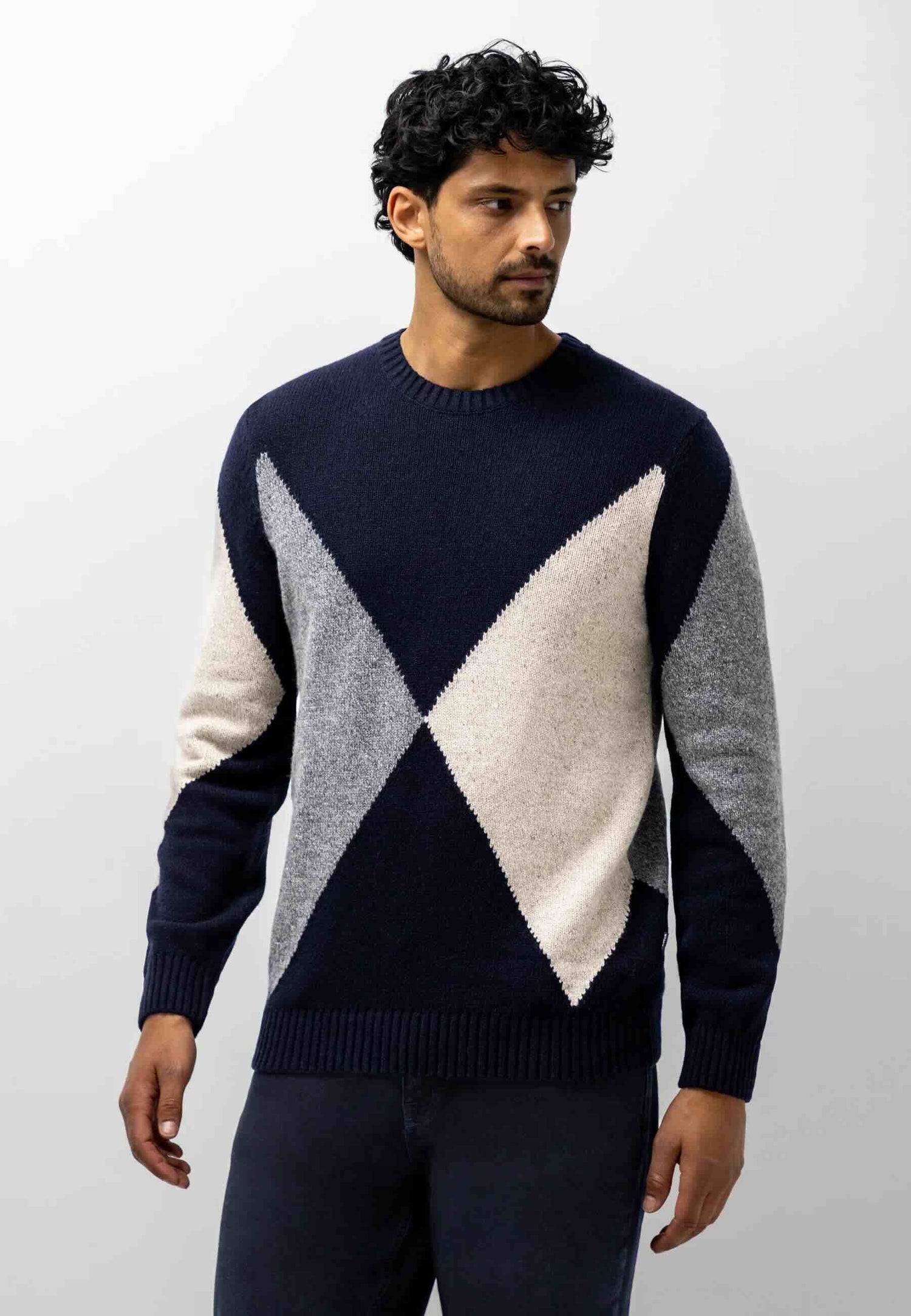 Trui jacquard lamswolmix - blauw