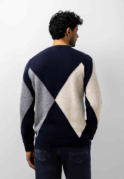 Trui jacquard lamswolmix - blauw