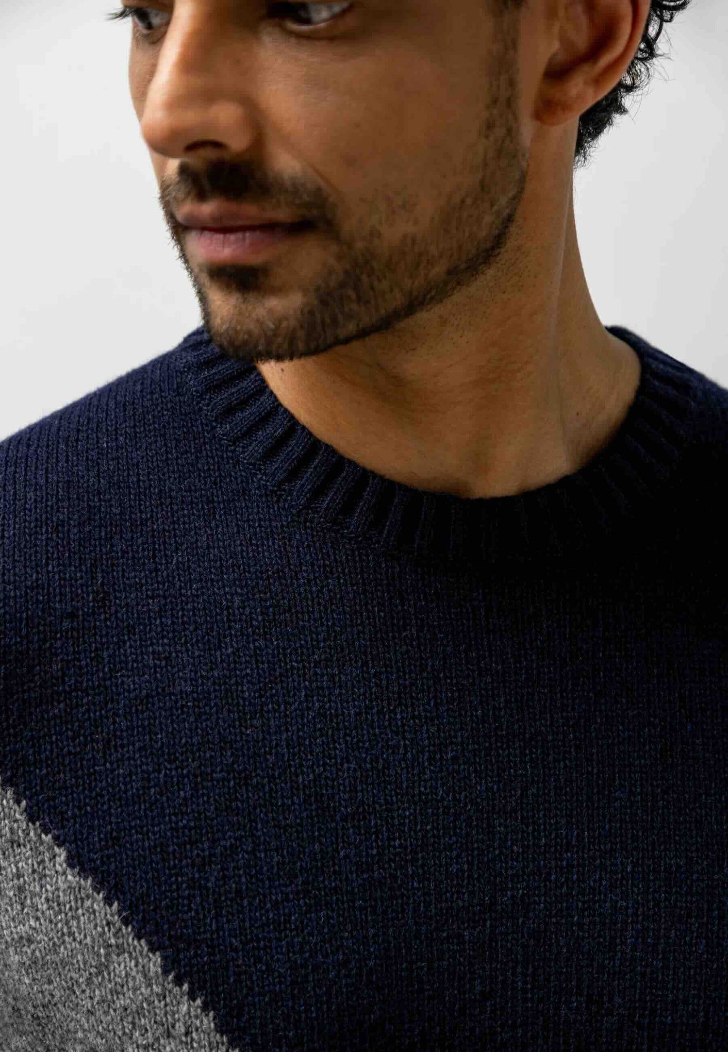 Trui jacquard lamswolmix - blauw