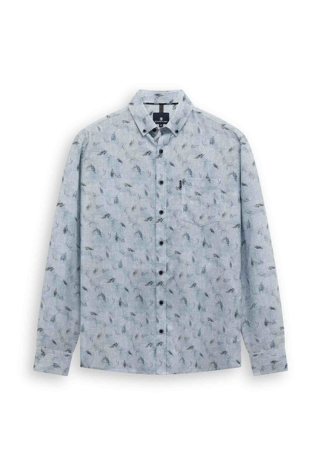 Overhemd botanische print - blauw/grijs