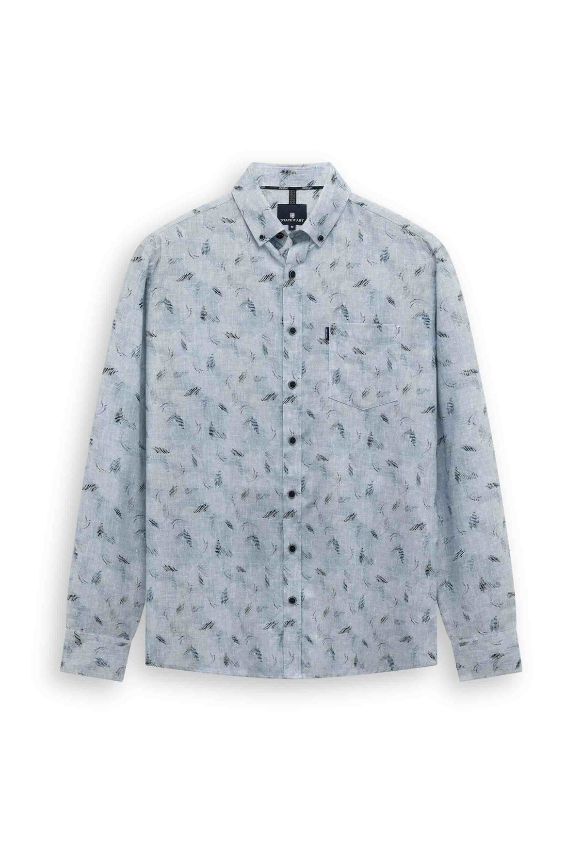 Overhemd botanische print - blauw/grijs