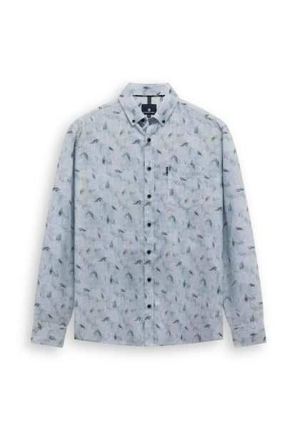 Overhemd botanische print - blauw/grijs