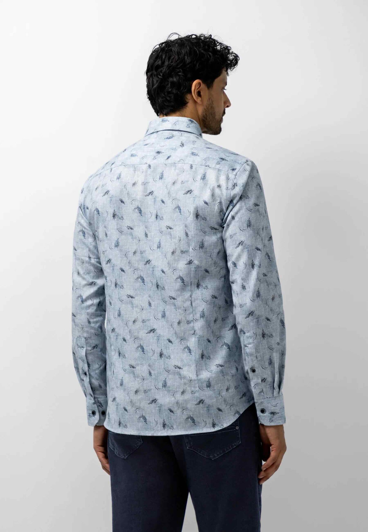 Overhemd botanische print - blauw/grijs