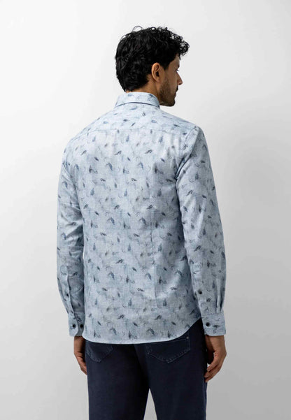 Overhemd botanische print - blauw/grijs