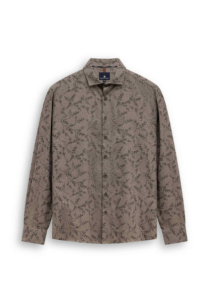 Overhemd twill met print - bruin