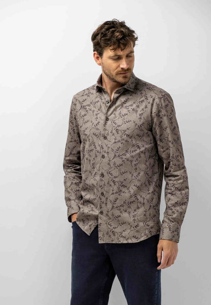 Overhemd twill met print - bruin