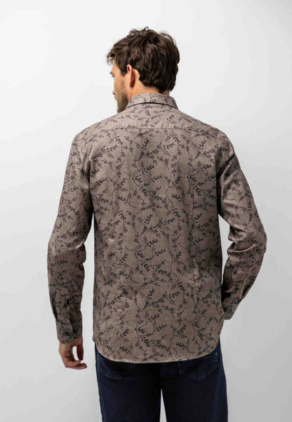 Overhemd twill met print - bruin