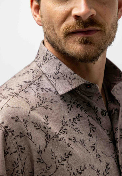Overhemd twill met print - bruin