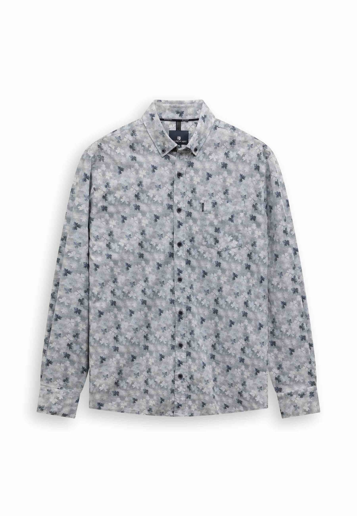 Overhemd flanel botanische print - blauw/grijs