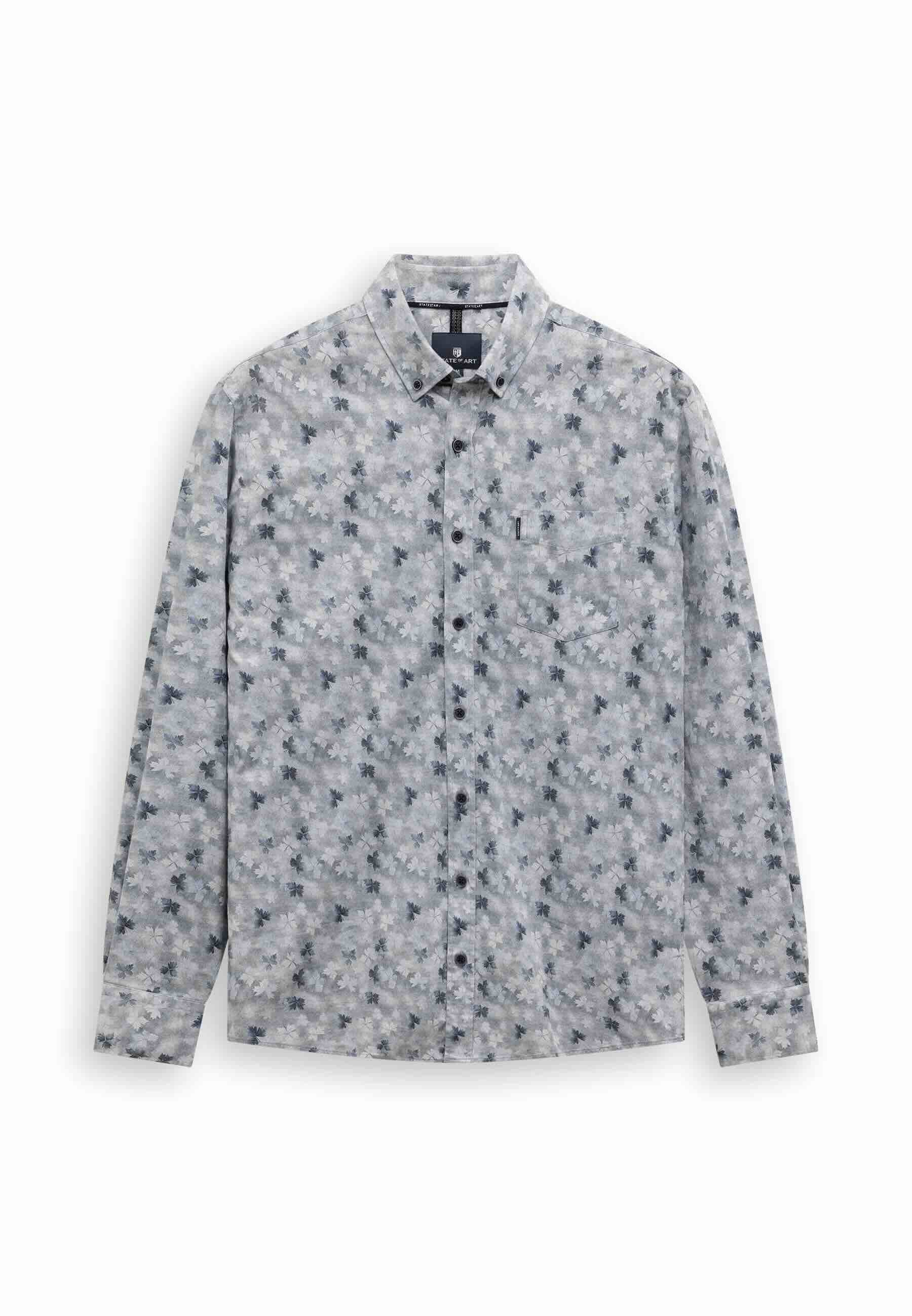 Overhemd flanel botanische print - blauw/grijs