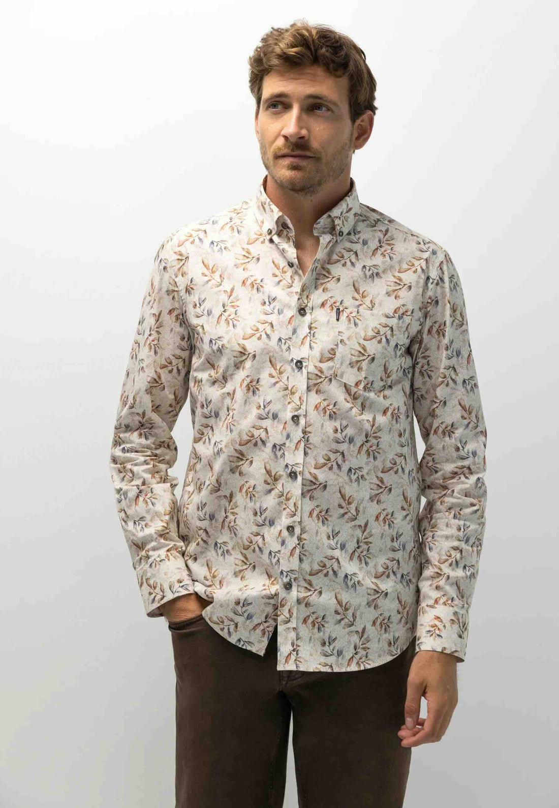 Overhemd all-over print- oud roze/wit