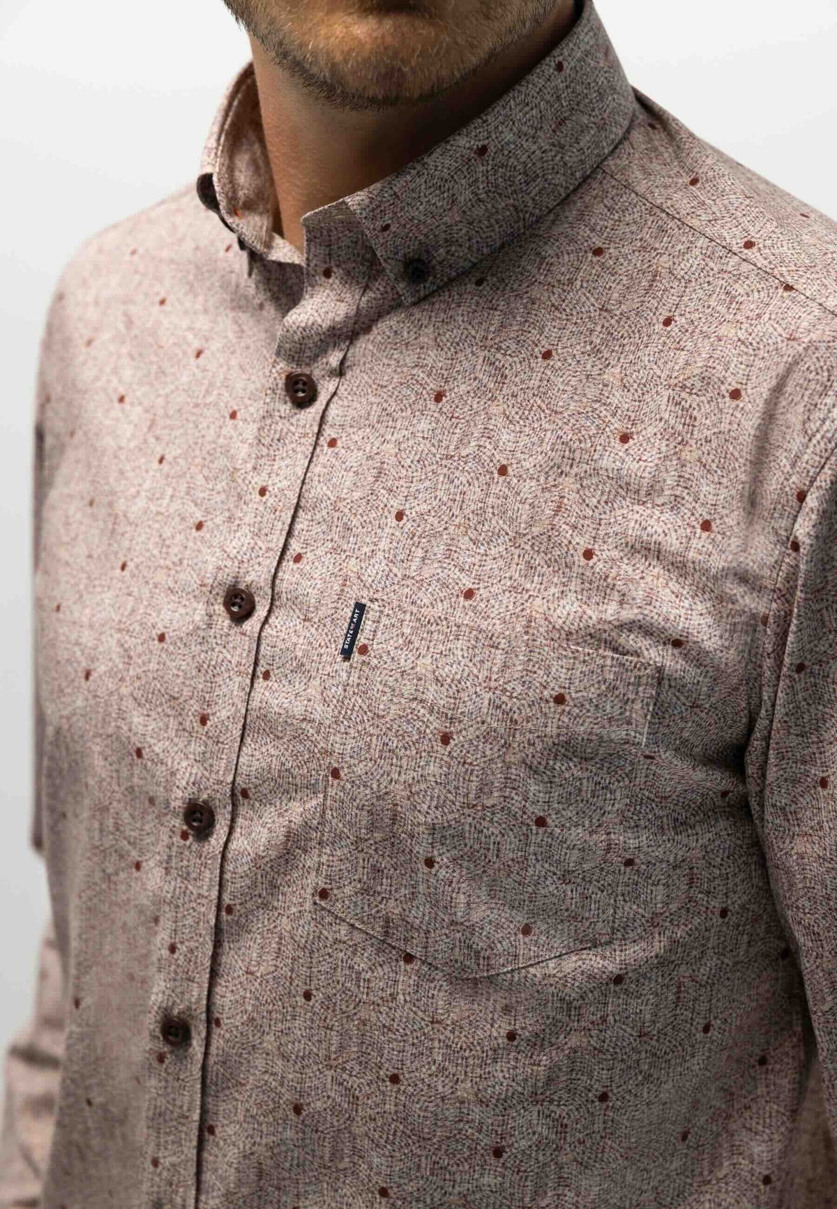 Overhemd poplin all-over print - oud roze/kit