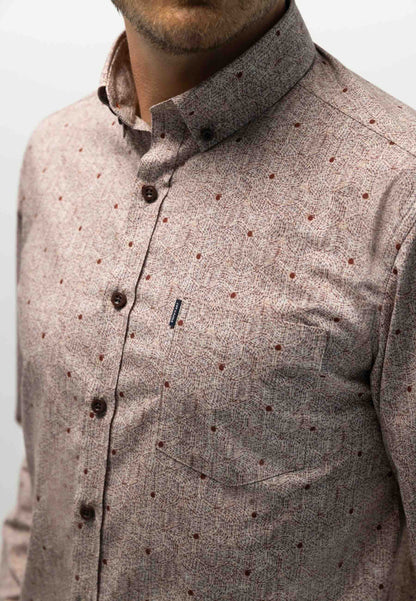 Overhemd poplin all-over print - oud roze/kit