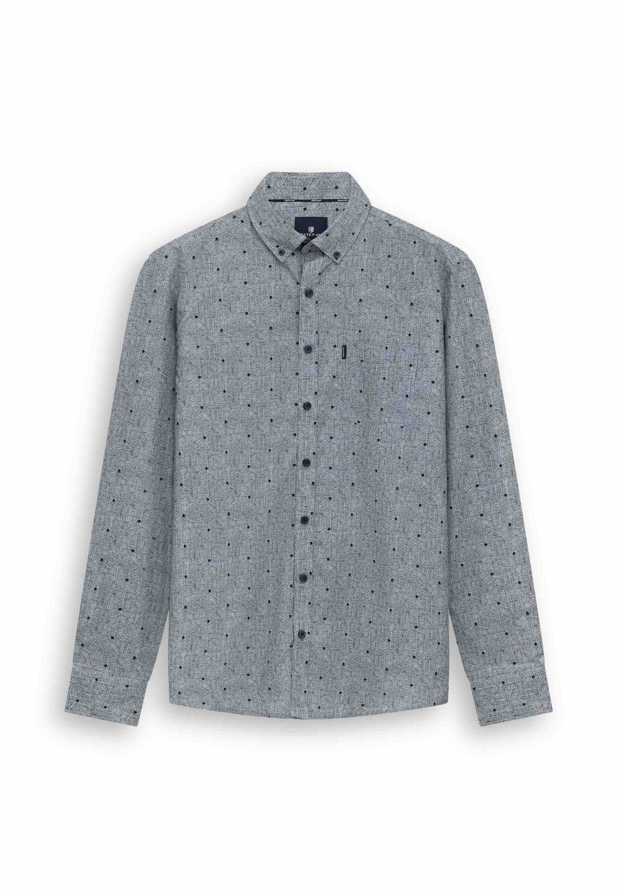 Overhemd poplin all-over print - blauw