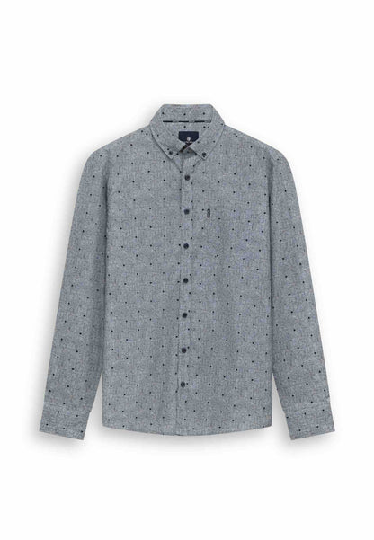 Overhemd poplin all-over print - blauw
