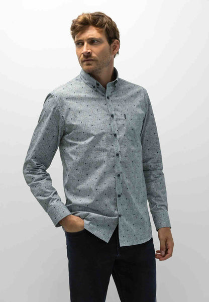 Overhemd poplin all-over print - blauw