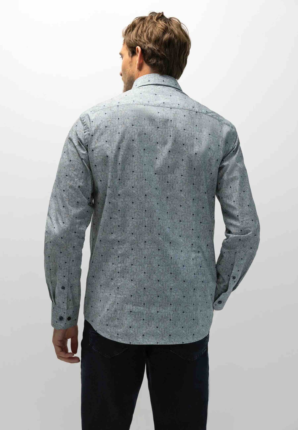 Overhemd poplin all-over print - blauw