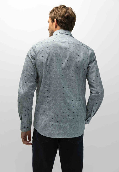 Overhemd poplin all-over print - blauw