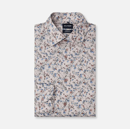 Overhemd Modern Fit Luxor strijkvrij printje - beige