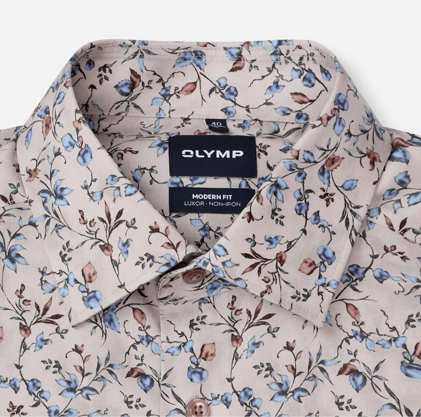Overhemd Modern Fit Luxor strijkvrij printje - beige