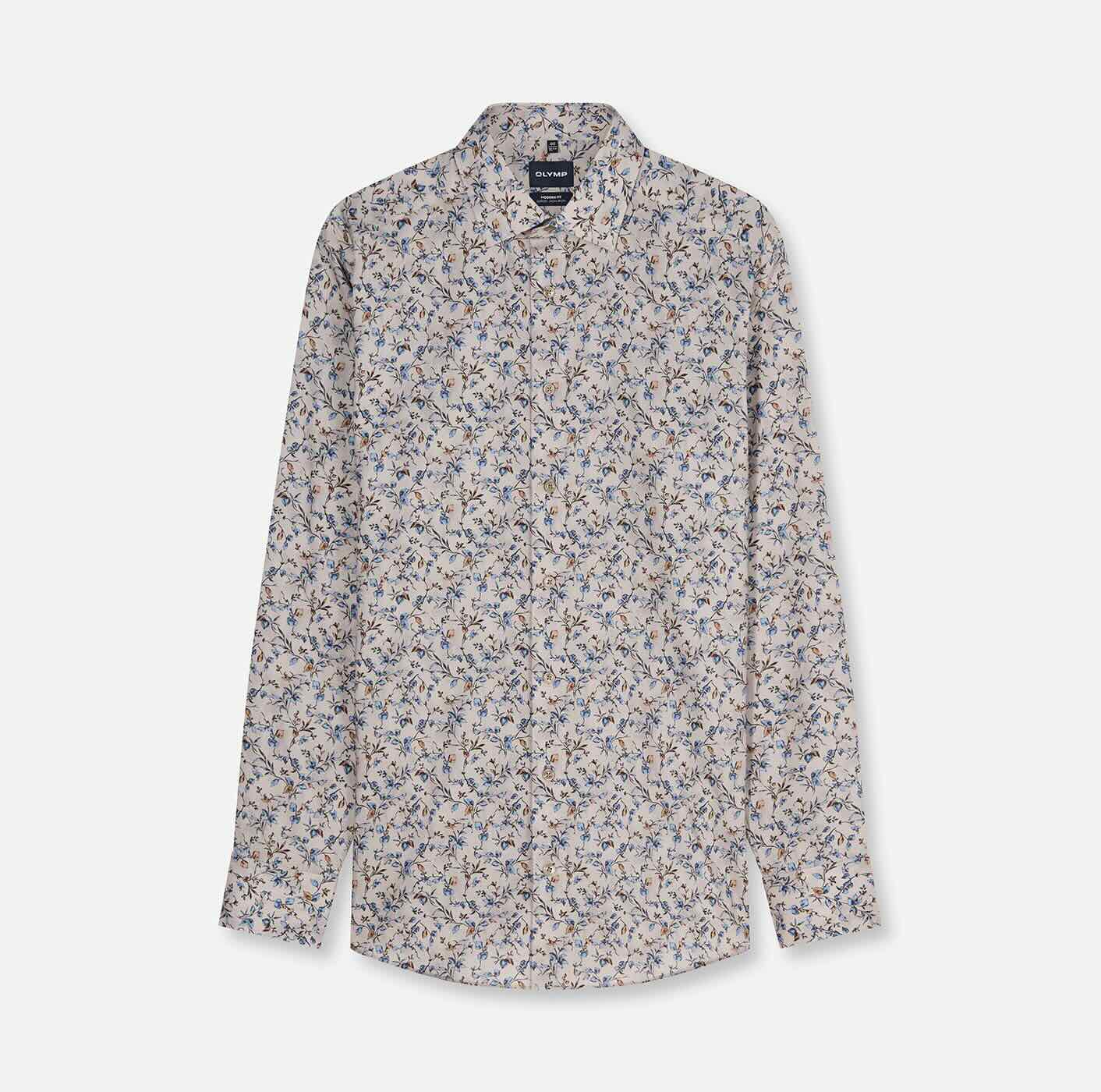 Overhemd Modern Fit Luxor strijkvrij printje - beige