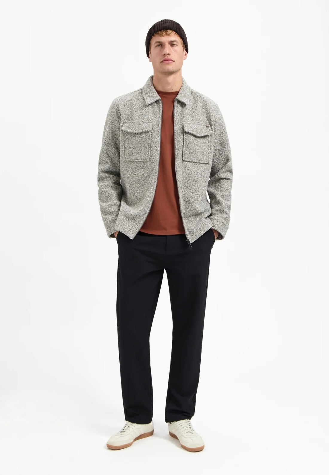 Overshirt gemêleerd met rits - grijs