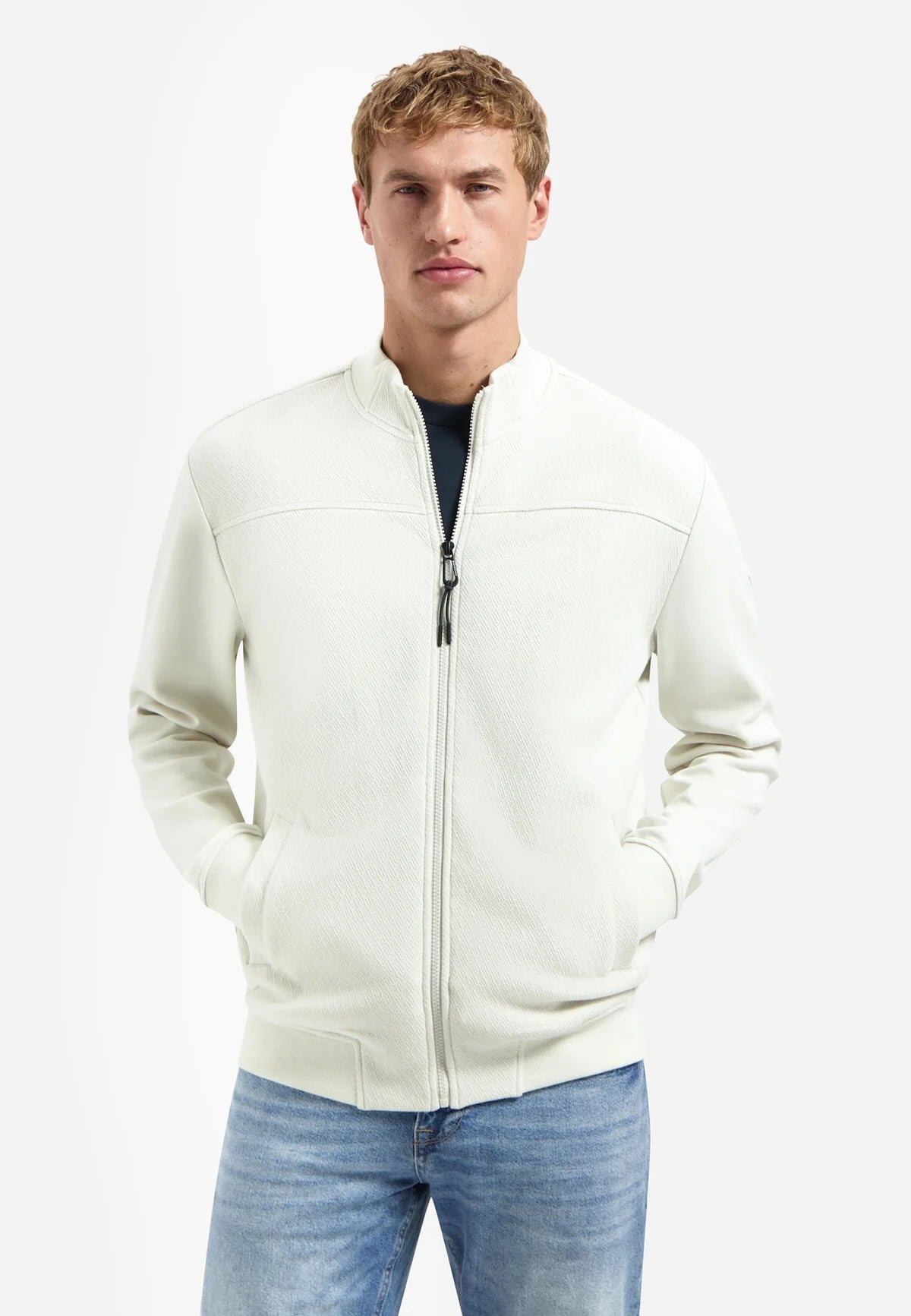 Vest sweat met rits - lichtbeige