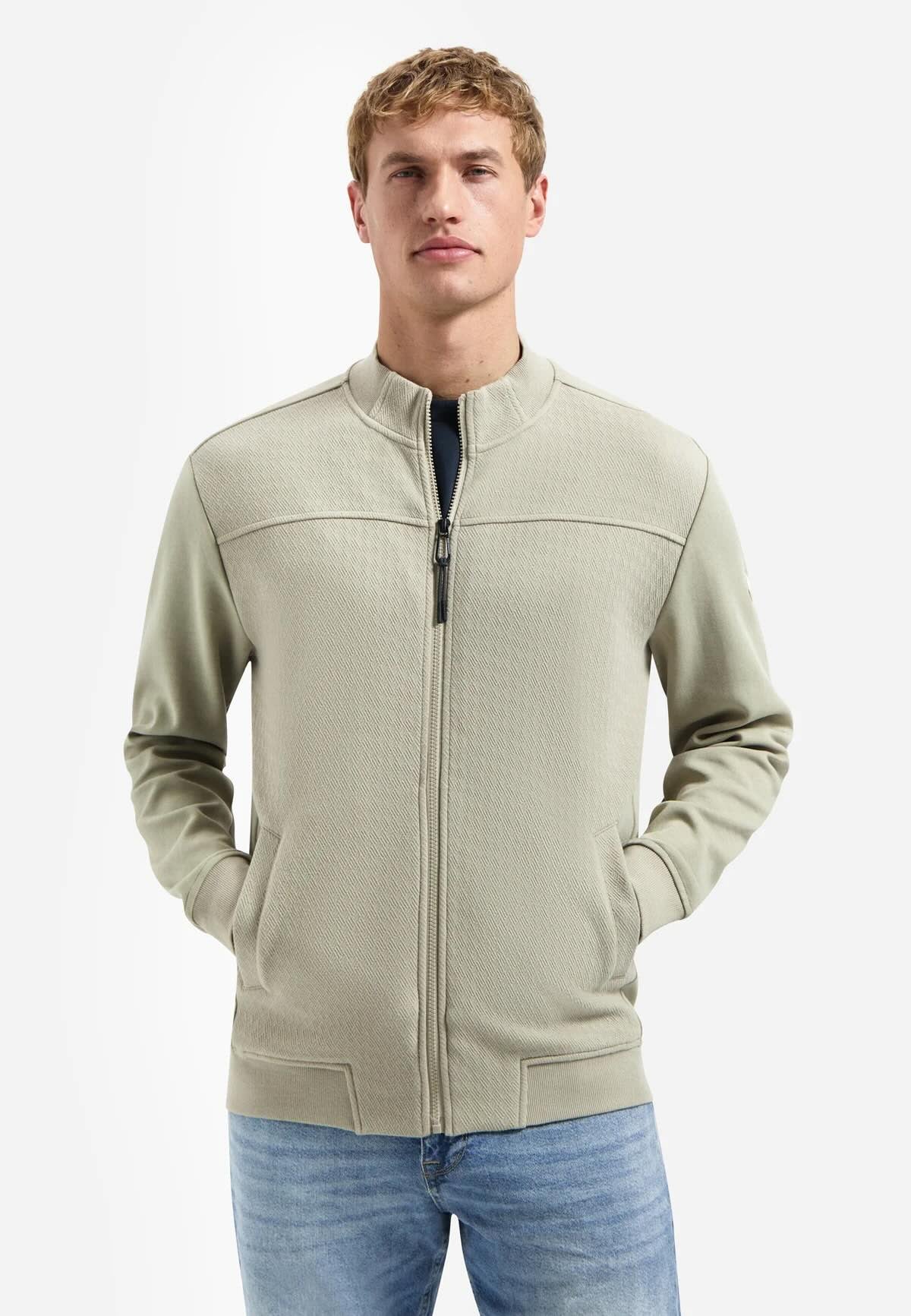 Vest sweat met rits - donkerbeige