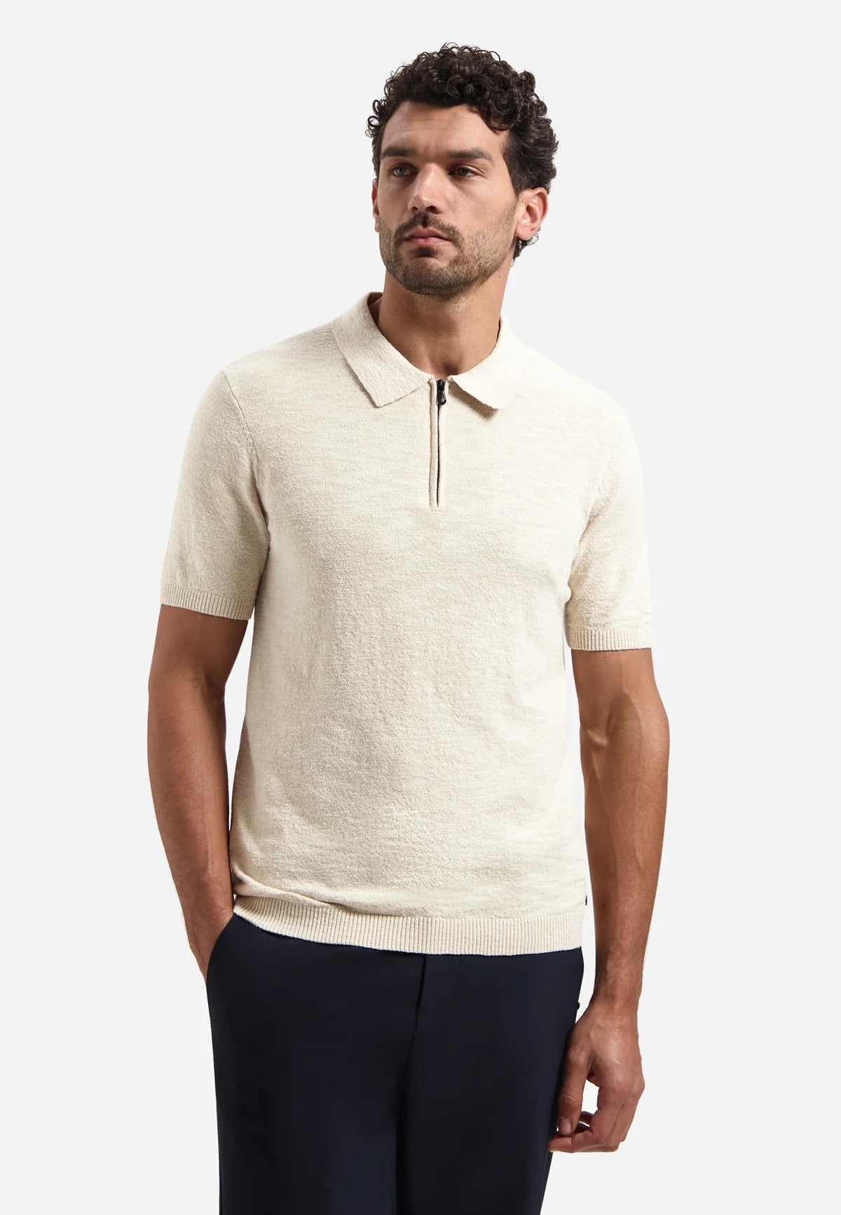 Polo gebreid met rits - beige