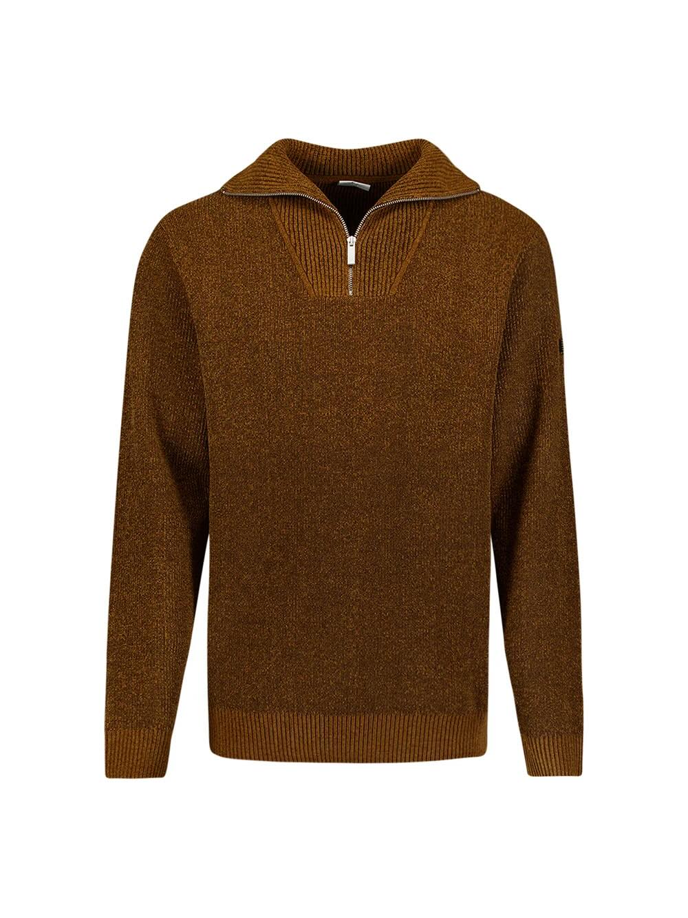 Trui chenille met halve rits - caramel