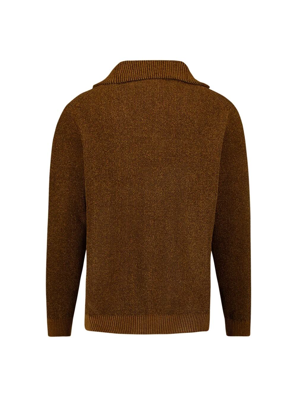 Trui chenille met halve rits - caramel
