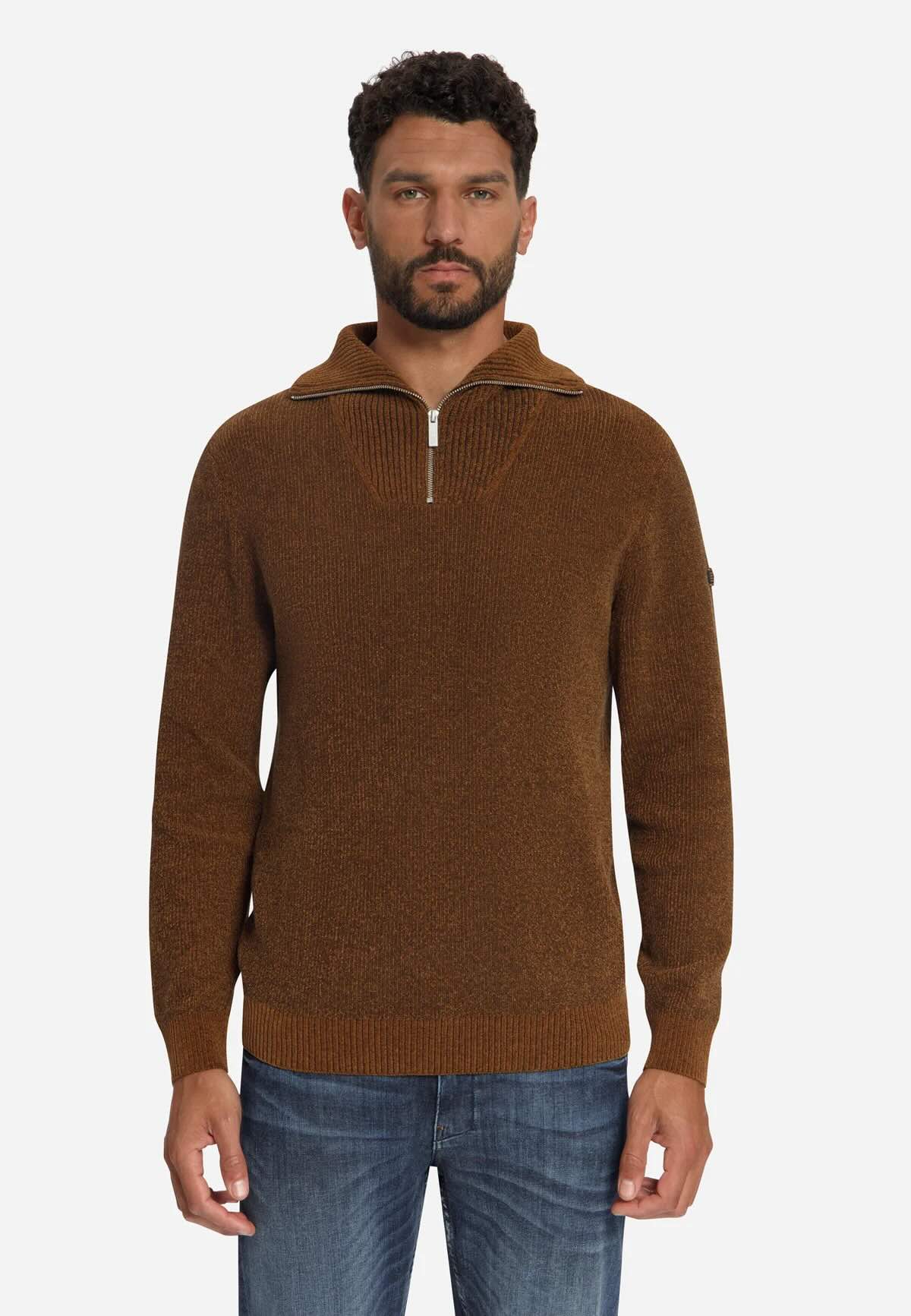 Trui chenille met halve rits - caramel