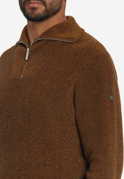 Trui chenille met halve rits - caramel