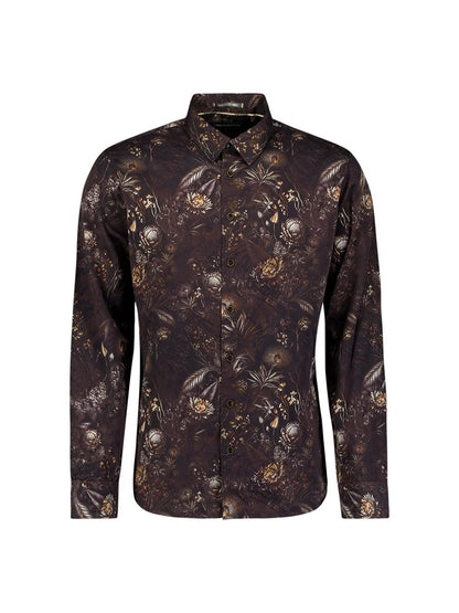 Overhemd allover print - bruin/zwart
