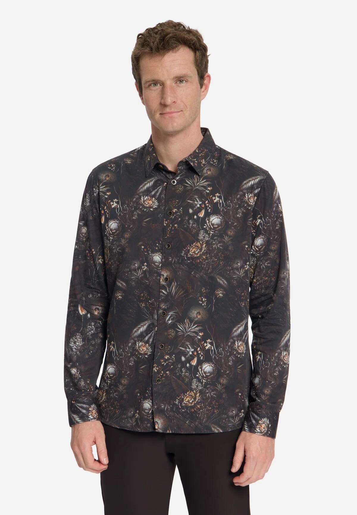 Overhemd allover print - bruin/zwart