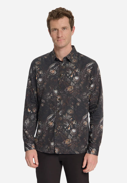 Overhemd allover print - bruin/zwart