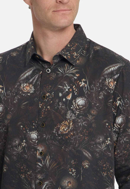 Overhemd allover print - bruin/zwart