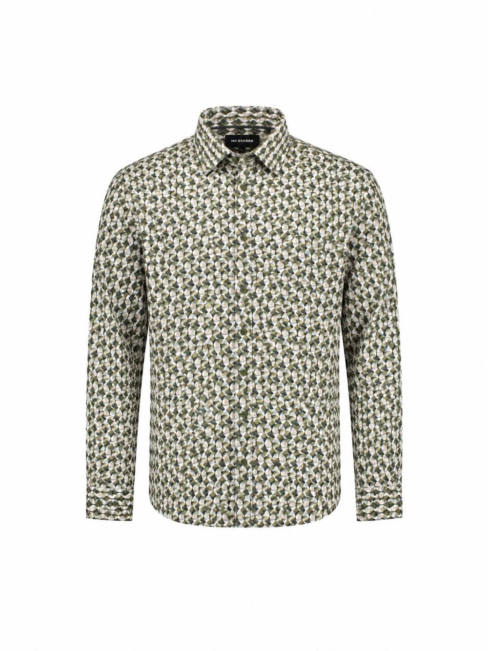 Overhemd allover print stretch - moss