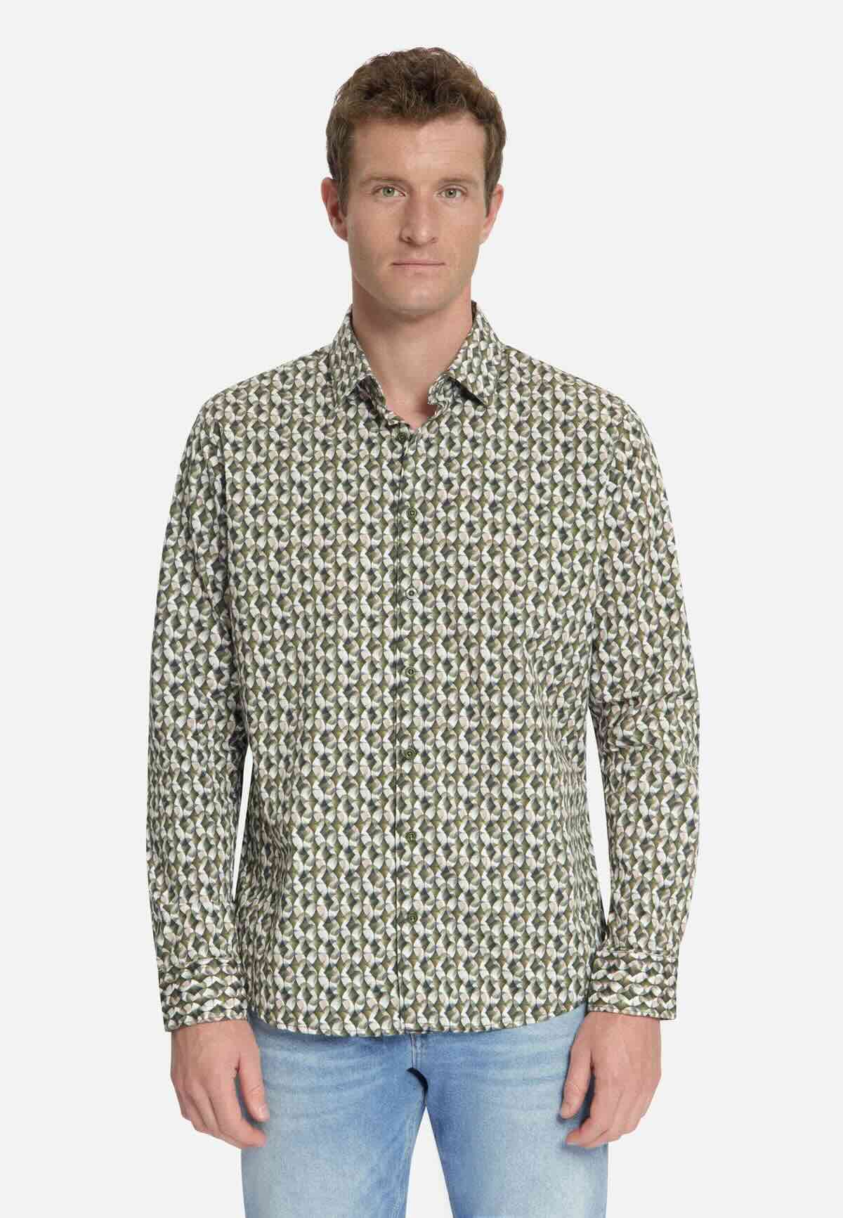 Overhemd allover print stretch - moss