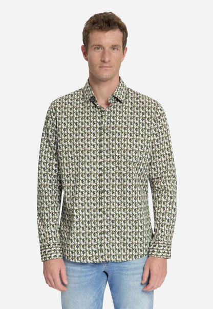 Overhemd allover print stretch - moss