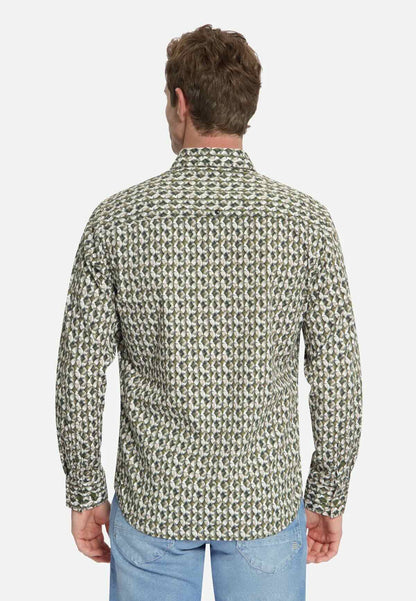 Overhemd allover print stretch - moss