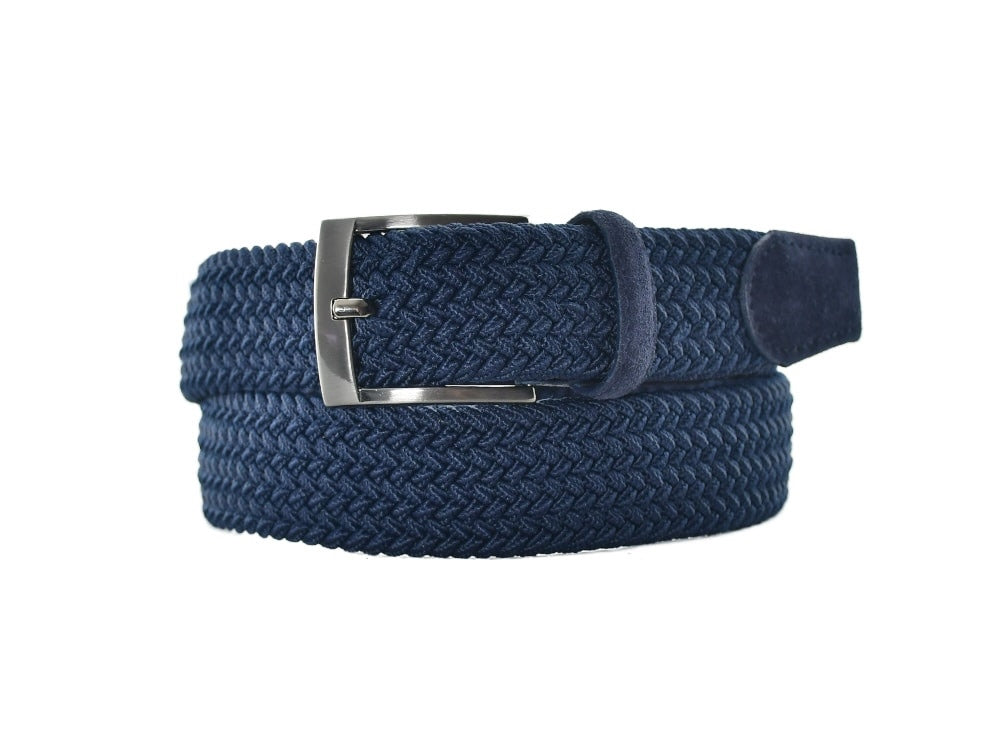 Riem vlecht stretch - marineblauw