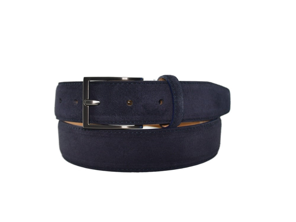 Riem suède gestikt - blauw