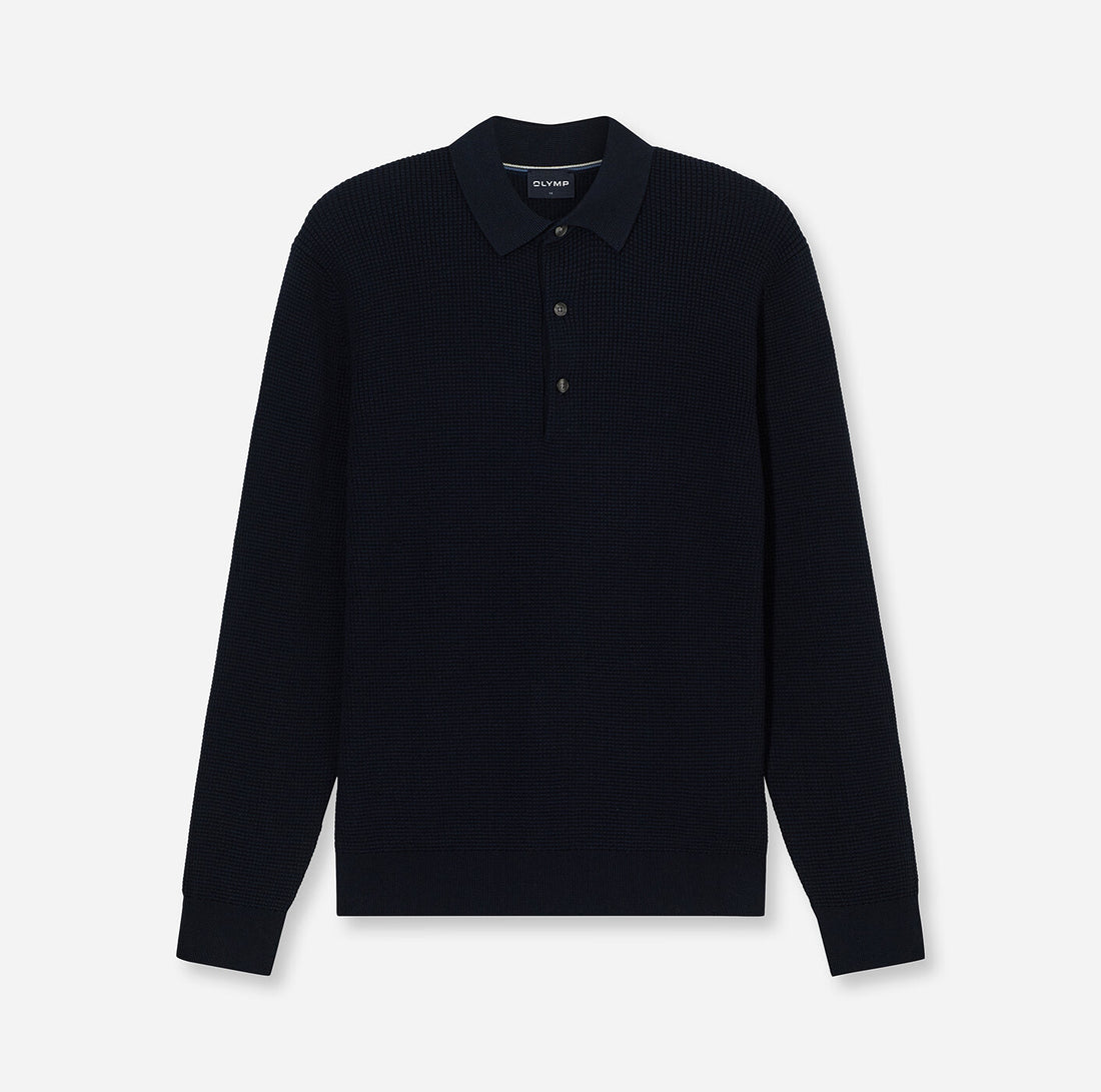 Trui met polokraag en knopen - marineblauw
