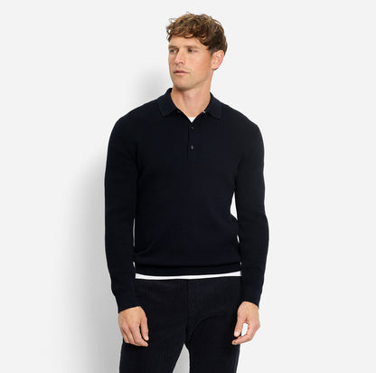 Trui met polokraag en knopen - marineblauw