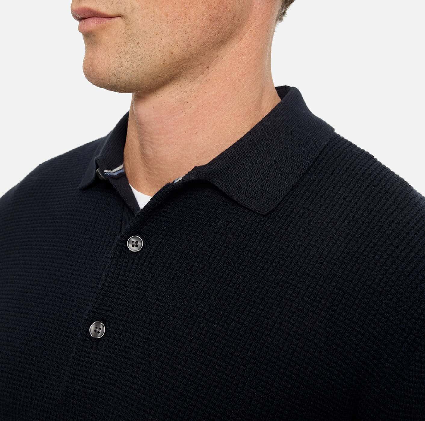Trui met polokraag en knopen - marineblauw