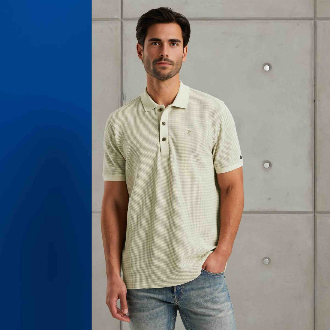 Polo met wafelstructuur - beige