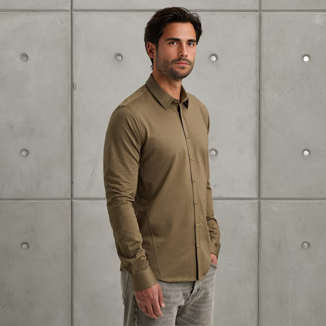 Overhemd twill jersey - khaki