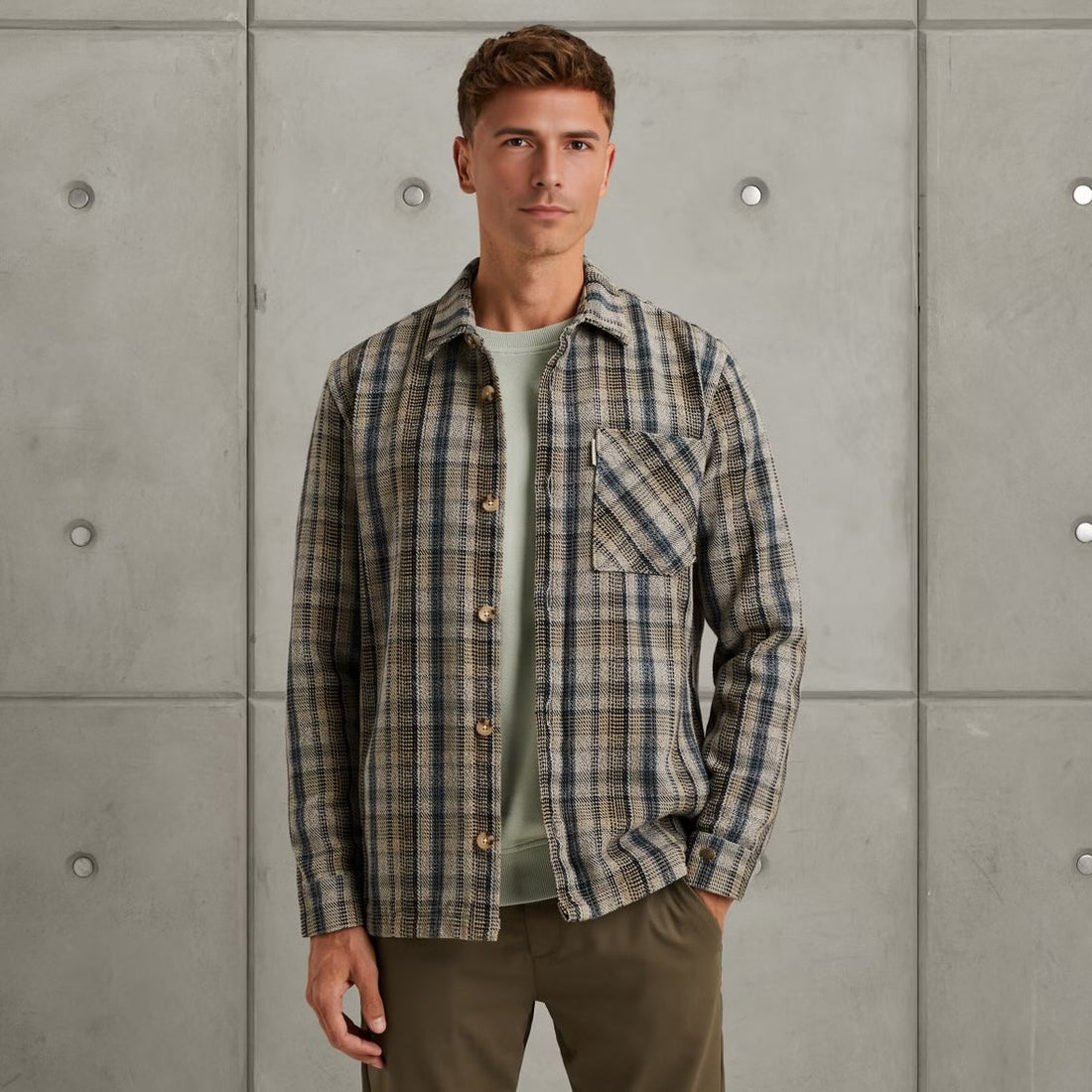 Overshirt met zakken - grijs beige blauw